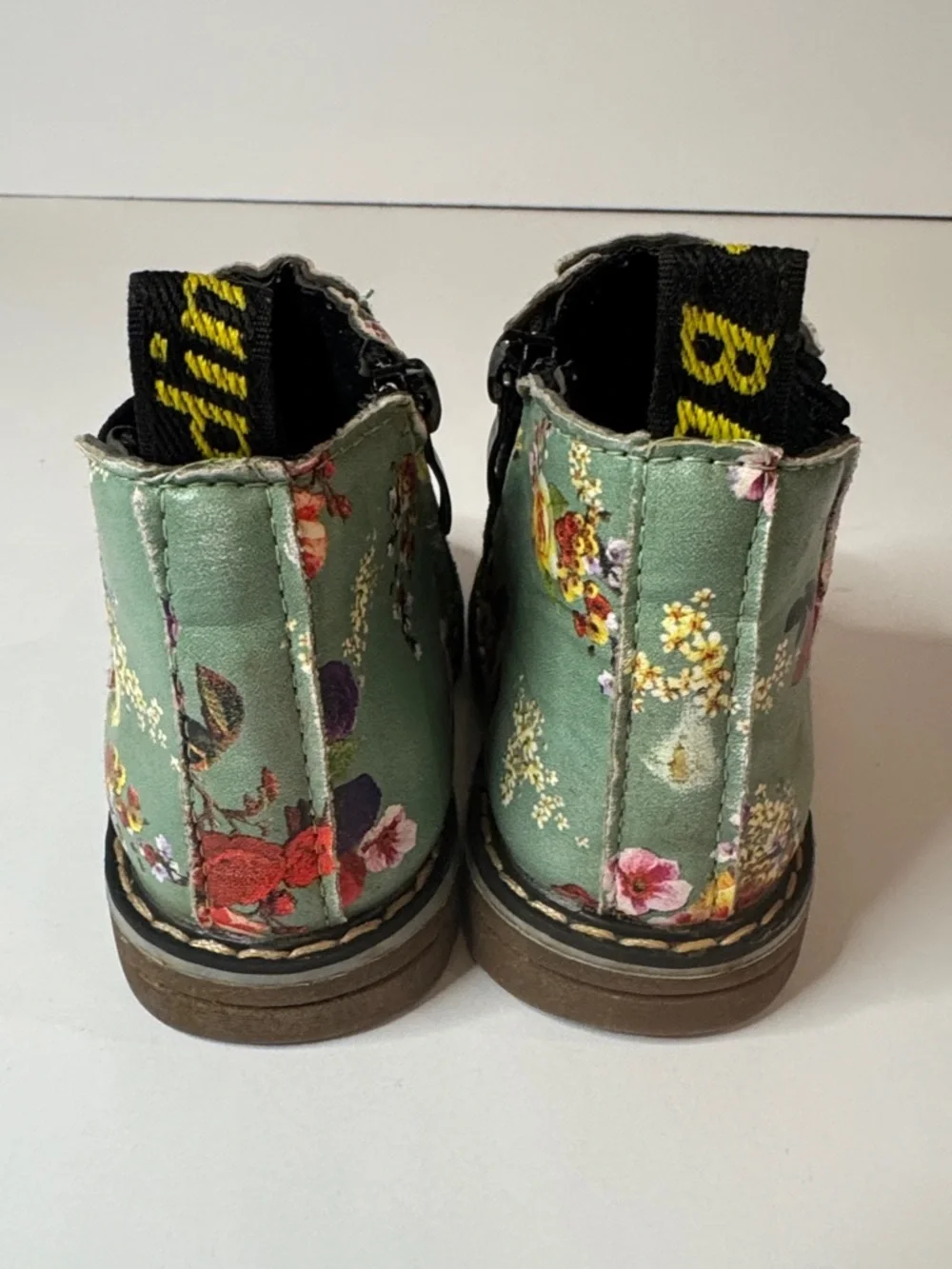 Toddler Green Floral Boots, Euro size 21 (US size 5-5.5, Non-slip Soles